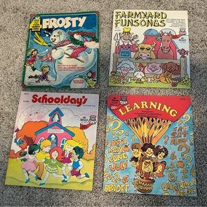 VTG Childrens 45 RPM Record Lot 4 Picture Sleeves Frosty Schoolday Farmyard Song